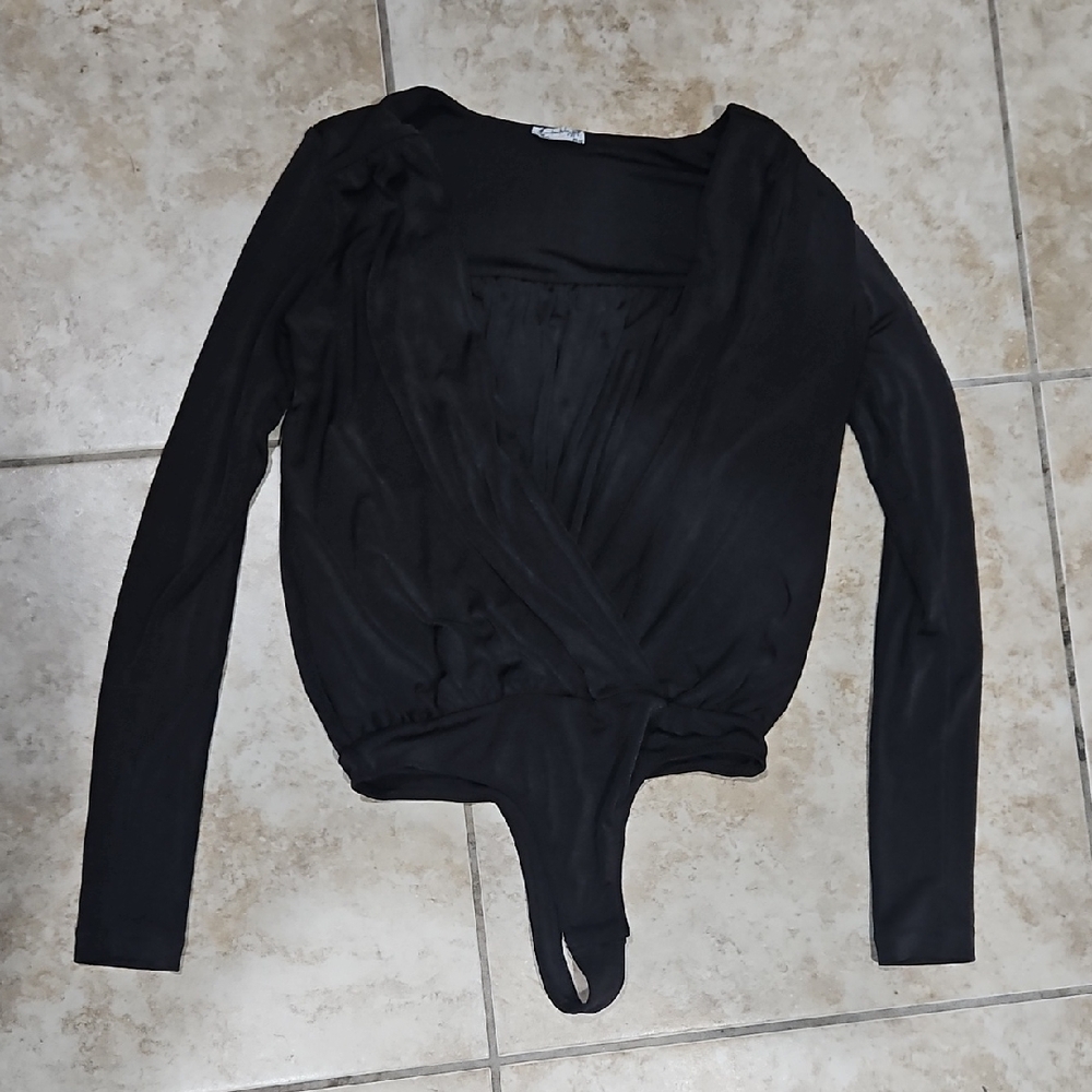 Free People Charcoal Wrap Bodysuit